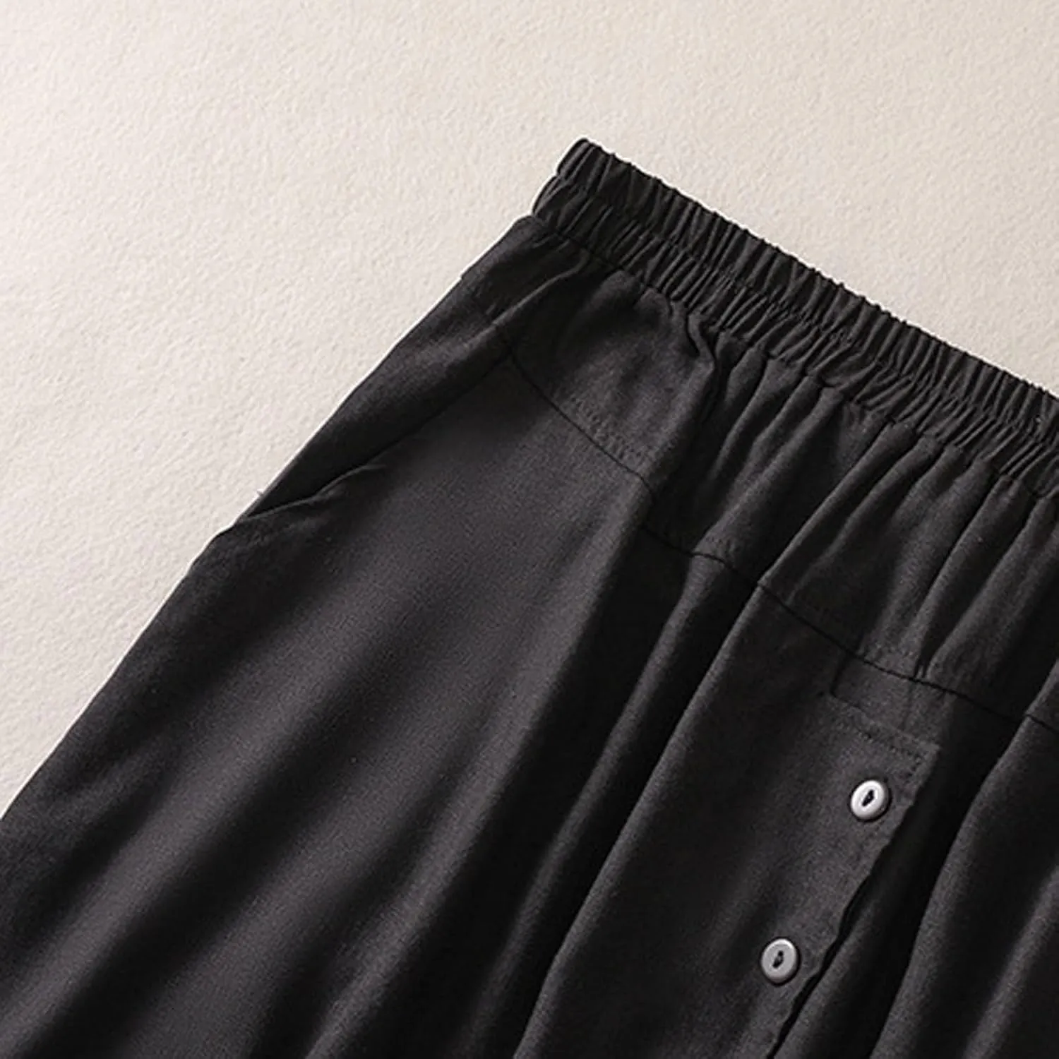 2024 Summer Skirts for Women Solid Color Casual Pleated Skirt Elastic Waist Elegant Button Midi Skirts with Pocket