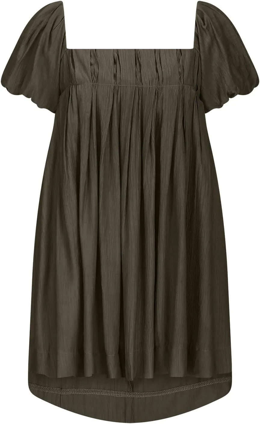 2025 Women's Puff Sleeve Sweet Mini Dress Square Neck Flowy Adorable and Retro Dresses for Picnics, Summer Vacations