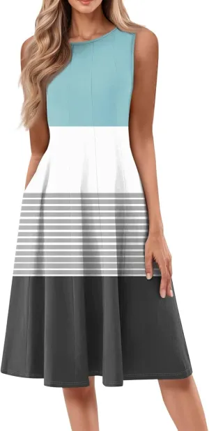 ADHOWBEW Easter Dresses for Women 2025 Casual Flowy Sexy Plus Size Sleeveless Vacation Tropical Dresses