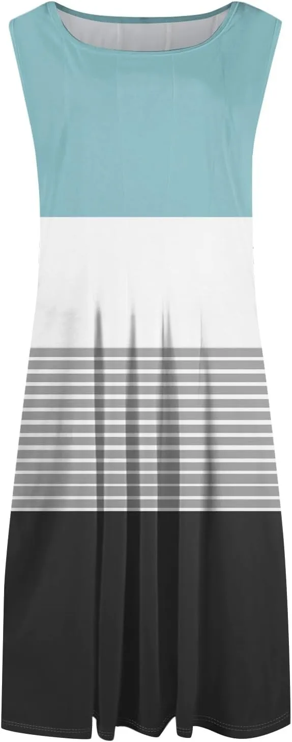 ADHOWBEW Easter Dresses for Women 2025 Casual Flowy Sexy Plus Size Sleeveless Vacation Tropical Dresses