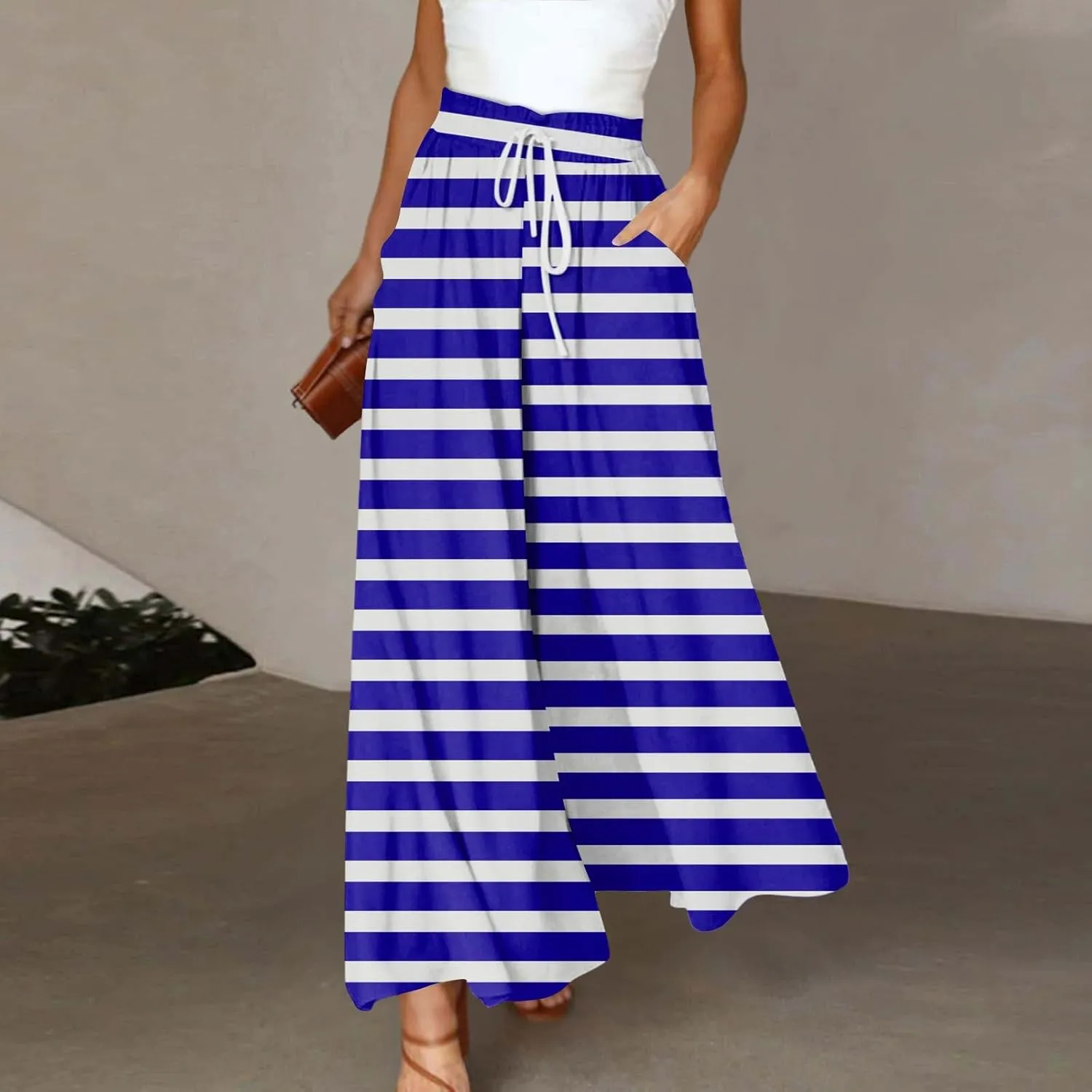 ADHOWBEW Maxi Skirts for Women Bohemian Floral Print Elastic Waist Cotton African Sexy Smocked Casual Flowy Skirts