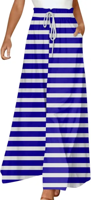 ADHOWBEW Maxi Skirts for Women Bohemian Floral Print Elastic Waist Cotton African Sexy Smocked Casual Flowy Skirts