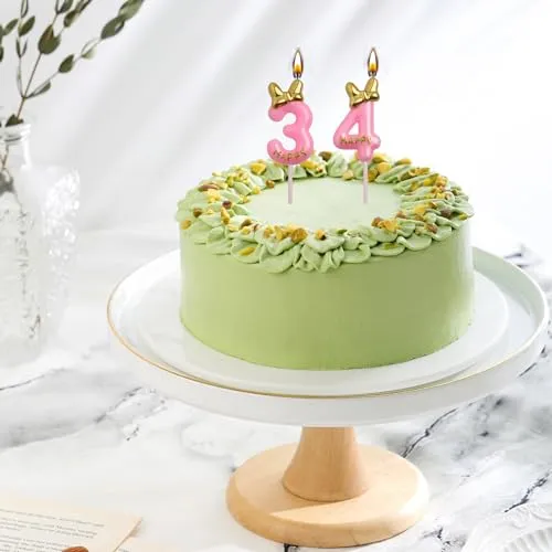 AOOLADA 34th 43rd Birthday Candles, Pink 43 34 Year Old Cake Topper Cute Number Birthday Candles, Birthday Party Decorations Gifts for Girls Women