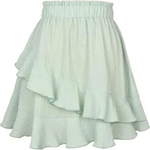 Asymmetrical Skirt for Women Pleated Double Layer Chiffon Short Skirts Summer Elegant Smocked Waist Solid Skirts