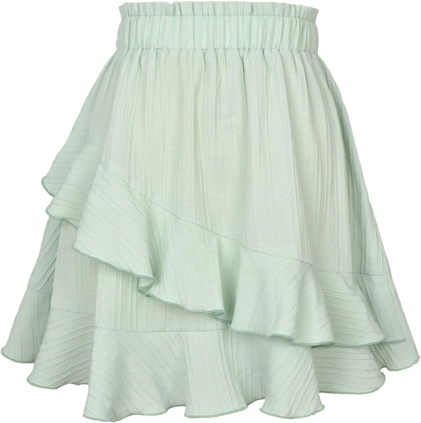 Asymmetrical Skirt for Women Pleated Double Layer Chiffon Short Skirts Summer Elegant Smocked Waist Solid Skirts