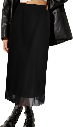 Avanova Women Ditsy Floral Bohemian Mesh Midi Skirt Elastic High Waisted Flowy Summer Long Skirt