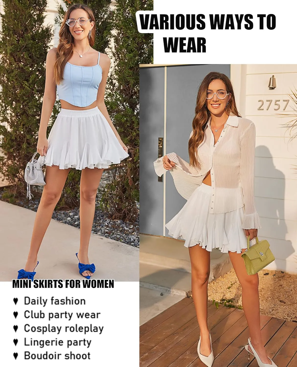 Avidlove Women's Pleated Skater Skirt Basic Casual High Waisted Ruffles Flared Mini Lingerie Skirts