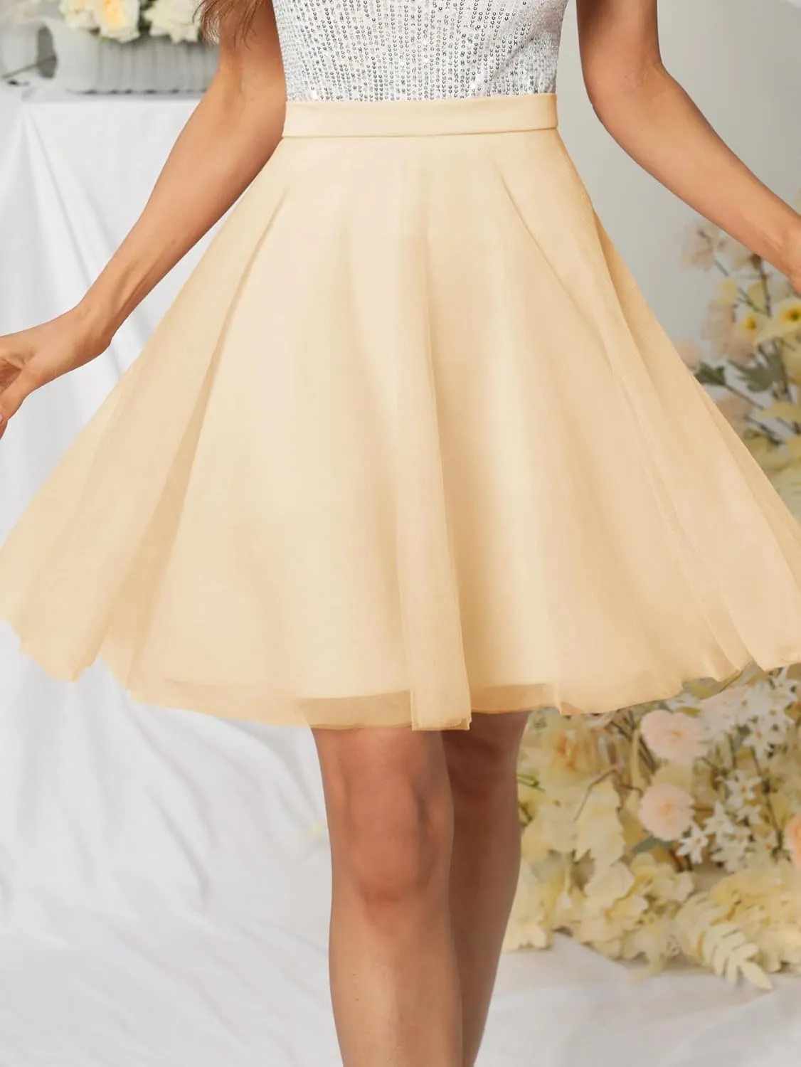 BABYONLINE D.R.E.S.S. Tulle Tutus Skirts for Women Knee Length Skirts Casual Aline Slirts Cute Puffy Wedding Prom Skirts