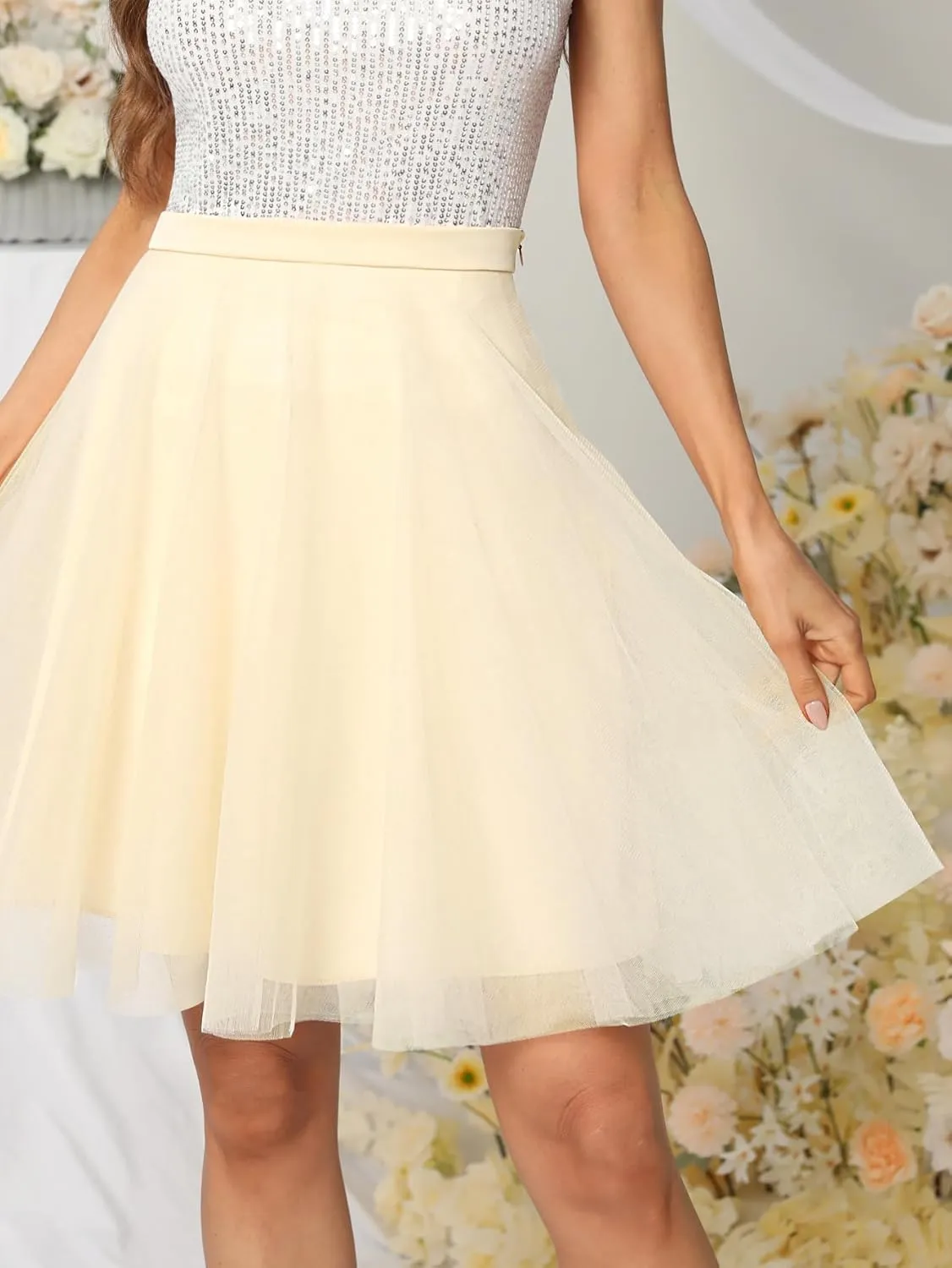 BABYONLINE D.R.E.S.S. Tulle Tutus Skirts for Women Knee Length Skirts Casual Aline Slirts Cute Puffy Wedding Prom Skirts