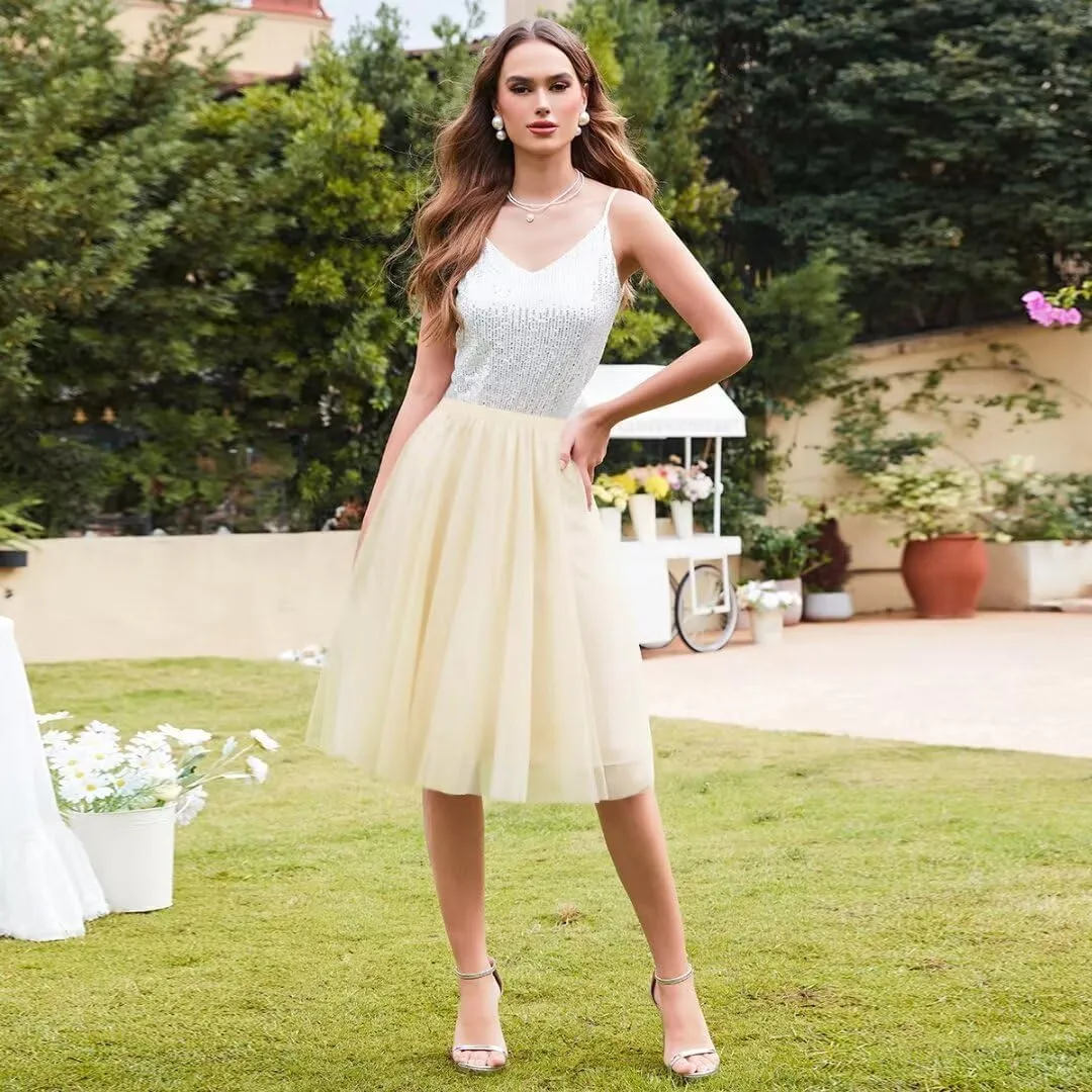 BABYONLINE D.R.E.S.S. Tulle Tutus Skirts for Women Knee Length Skirts Casual Aline Slirts Cute Puffy Wedding Prom Skirts