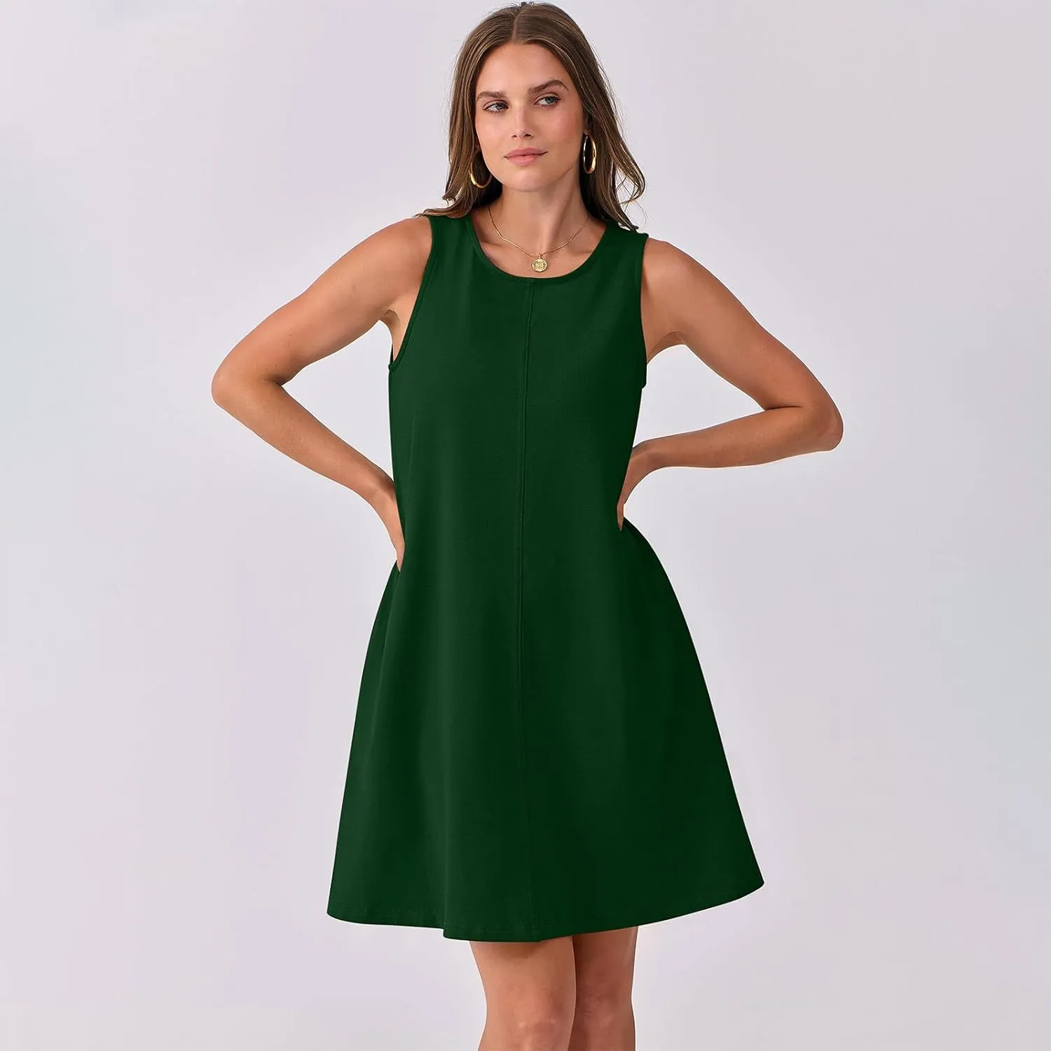 Backless Mini Dress Women 2025 Sleeveless Crewneck Solid Color Loose Summer Casual Sexy Open Back Vacation Outfits