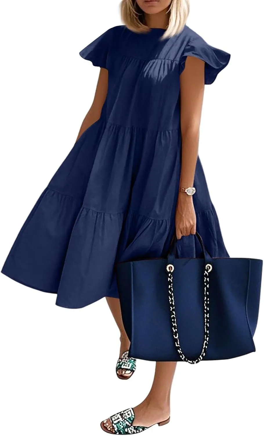BAXLIMEK Babydoll Dresses for Women,2025 Summer Cute Pleated Ruffle Cap Sleeve Mini Dress,Flowy Tiered Beach Vacation Dress