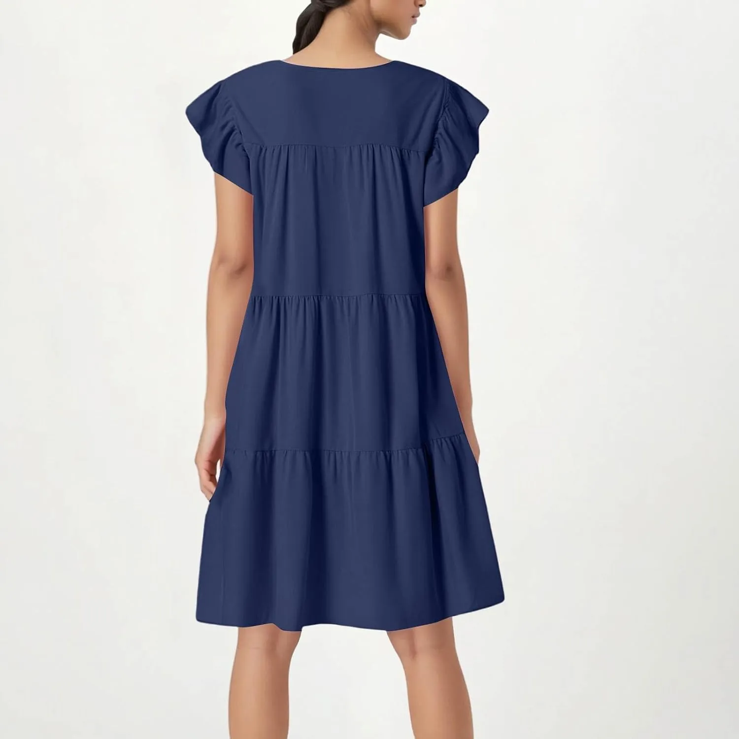 BAXLIMEK Babydoll Dresses for Women,2025 Summer Cute Pleated Ruffle Cap Sleeve Mini Dress,Flowy Tiered Beach Vacation Dress