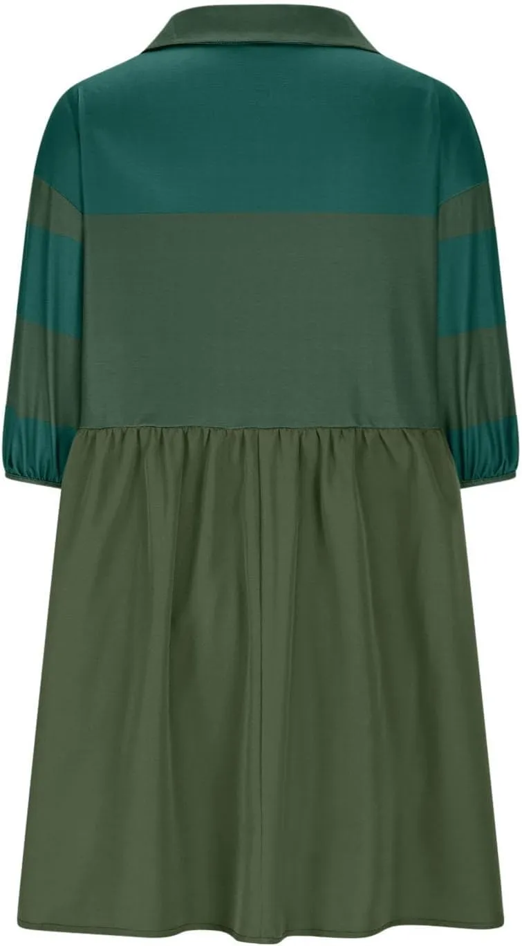 Beach Dresses for Women 2025 Vacation Casual V Neck Short Sleeve Mini Dress Soft Patchwork Dress with Buttons