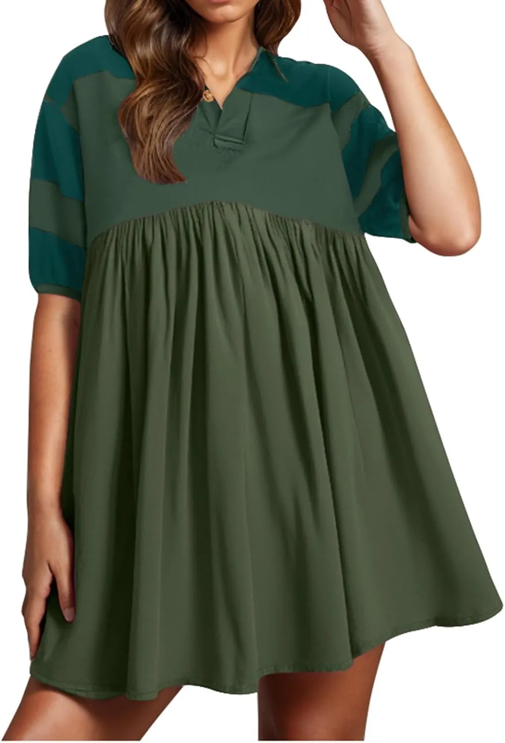Beach Dresses for Women 2025 Vacation Casual V Neck Short Sleeve Mini Dress Soft Patchwork Dress with Buttons