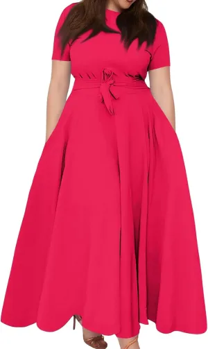 Beach Dresses for Women Casual Loose Trendy Short Sleeve Crewneck Solid Color Vacation Maxi Dress Plus Size, XL-6XL