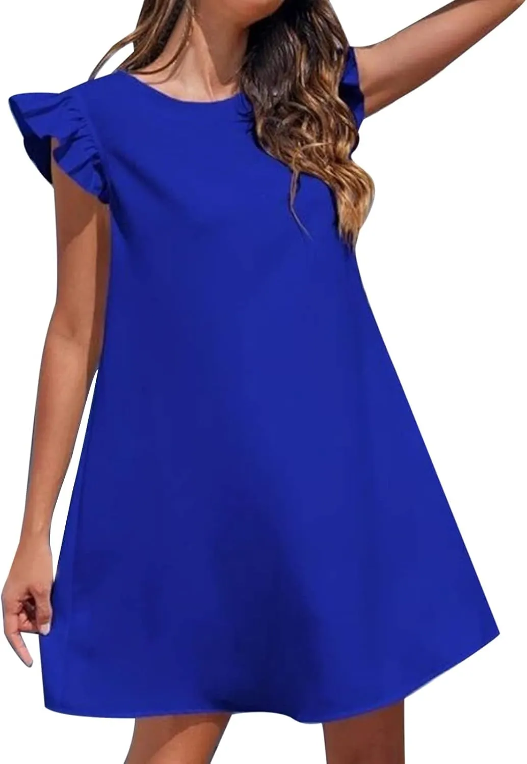 Beach Dresses for Women Plus Size Lounge Ruffles Cap Sleeveless Mini Dress Gift Solid Cruise Outfits for Women 2025