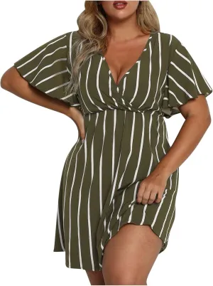 Beach Dresses for Womens Vacation Short Batwing Sleeve V Neck Summer Trendy Dress Floral Ruffle Boho Mini Sundress