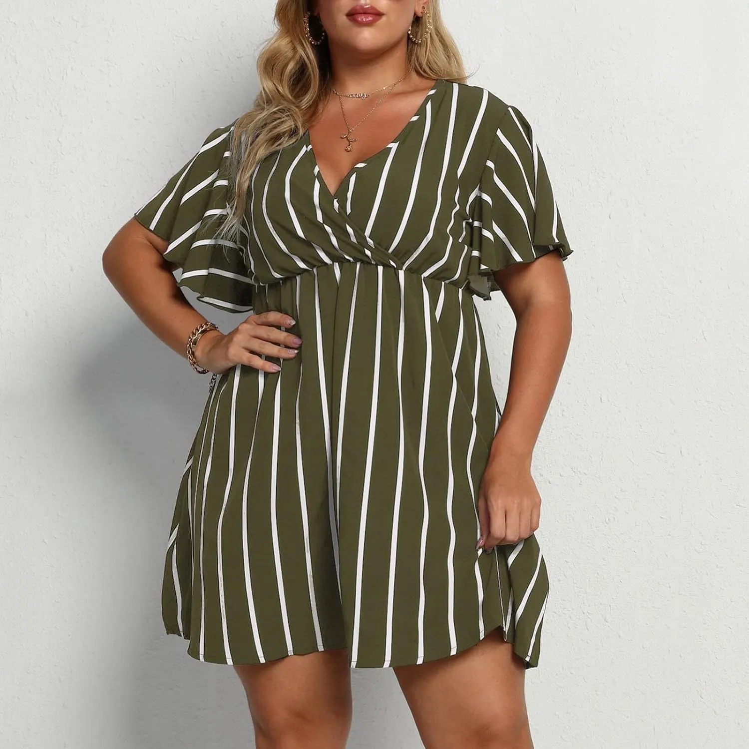 Beach Dresses for Womens Vacation Short Batwing Sleeve V Neck Summer Trendy Dress Floral Ruffle Boho Mini Sundress