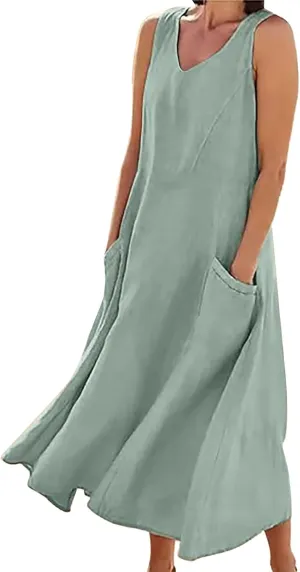 Beach Vacation Clothes for Women Beach Fashion Vacation Essentials Summer Dresses for Women 2025 Cotton Linen Maxi Dress