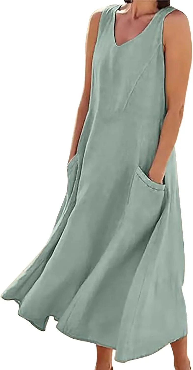 Beach Vacation Clothes for Women Beach Fashion Vacation Essentials Summer Dresses for Women 2025 Cotton Linen Maxi Dress