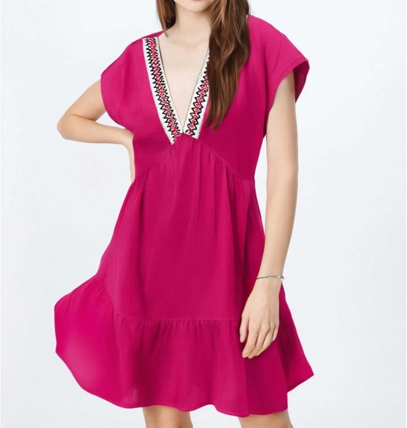 Beach Vacation Clothes for Women Fashion Casual V-Neck Ruffle Short Sleeve Dresses Beach A-Line Mini Dress Sundress