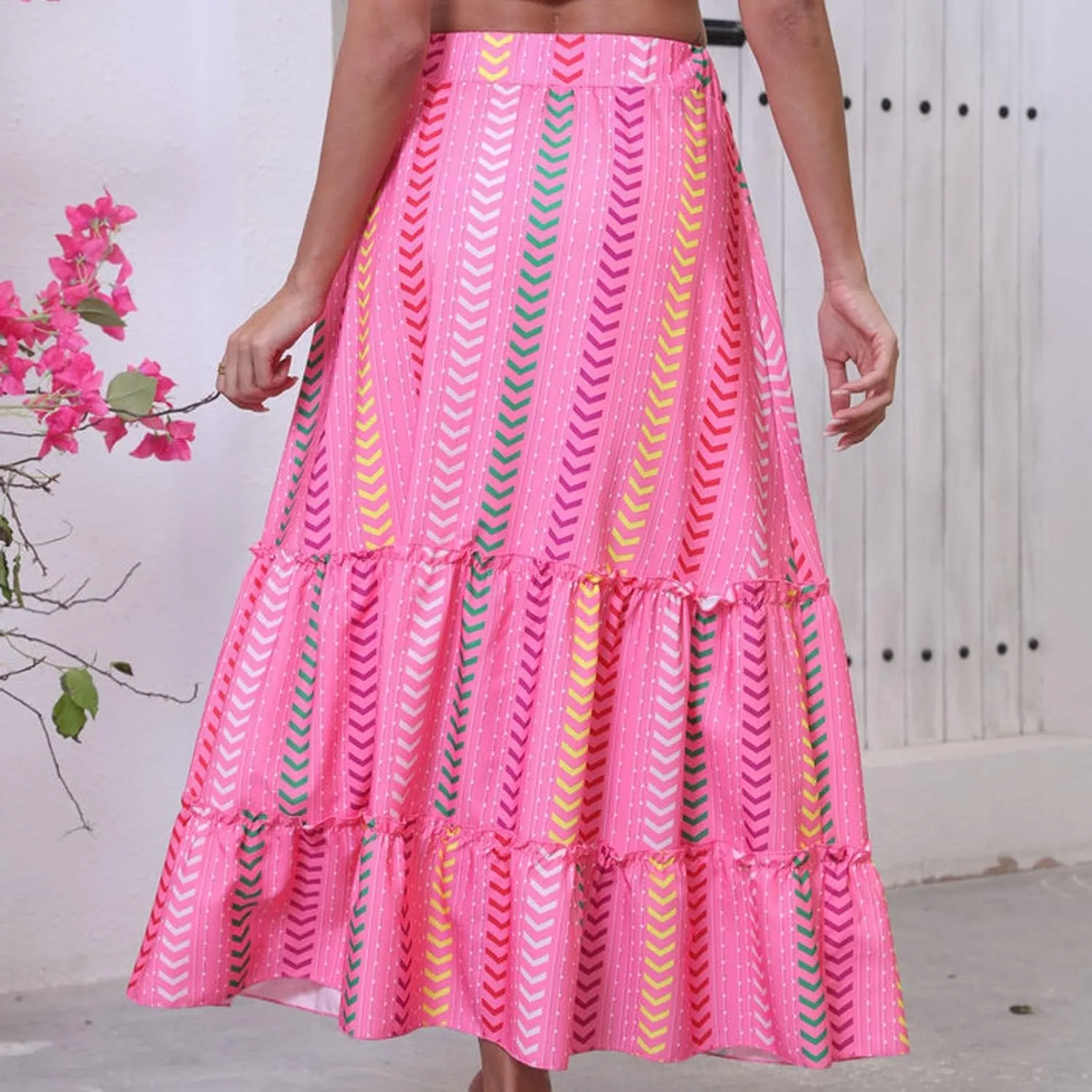 Beach Vacation Clothes for Women Summer Loose Casual Trendy Vintage Floral Printed Elastic Waist Boho Skirts, S-XL