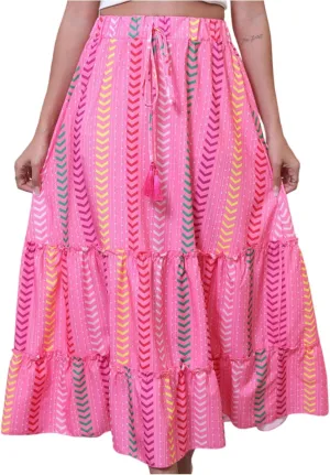 Beach Vacation Clothes for Women Summer Loose Casual Trendy Vintage Floral Printed Elastic Waist Boho Skirts, S-XL