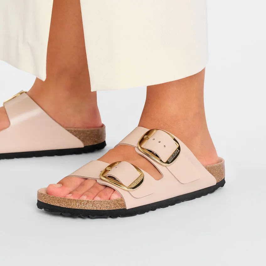 BIRKENSTOCK Arizona Big Buckle High Shine New Beige Leather Patent Slides