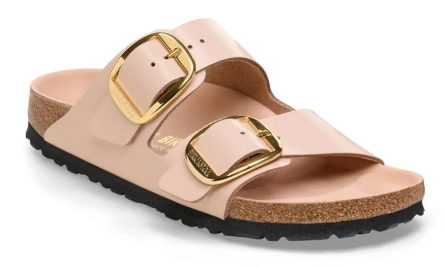 BIRKENSTOCK Arizona Big Buckle High Shine New Beige Leather Patent Slides