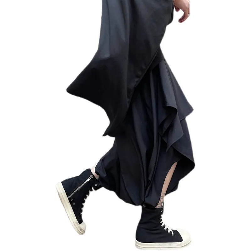 Black Irregular Skirt Pants