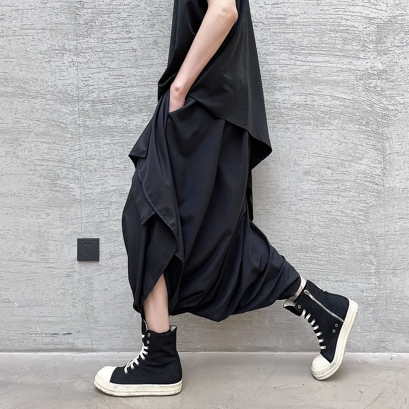 Black Irregular Skirt Pants