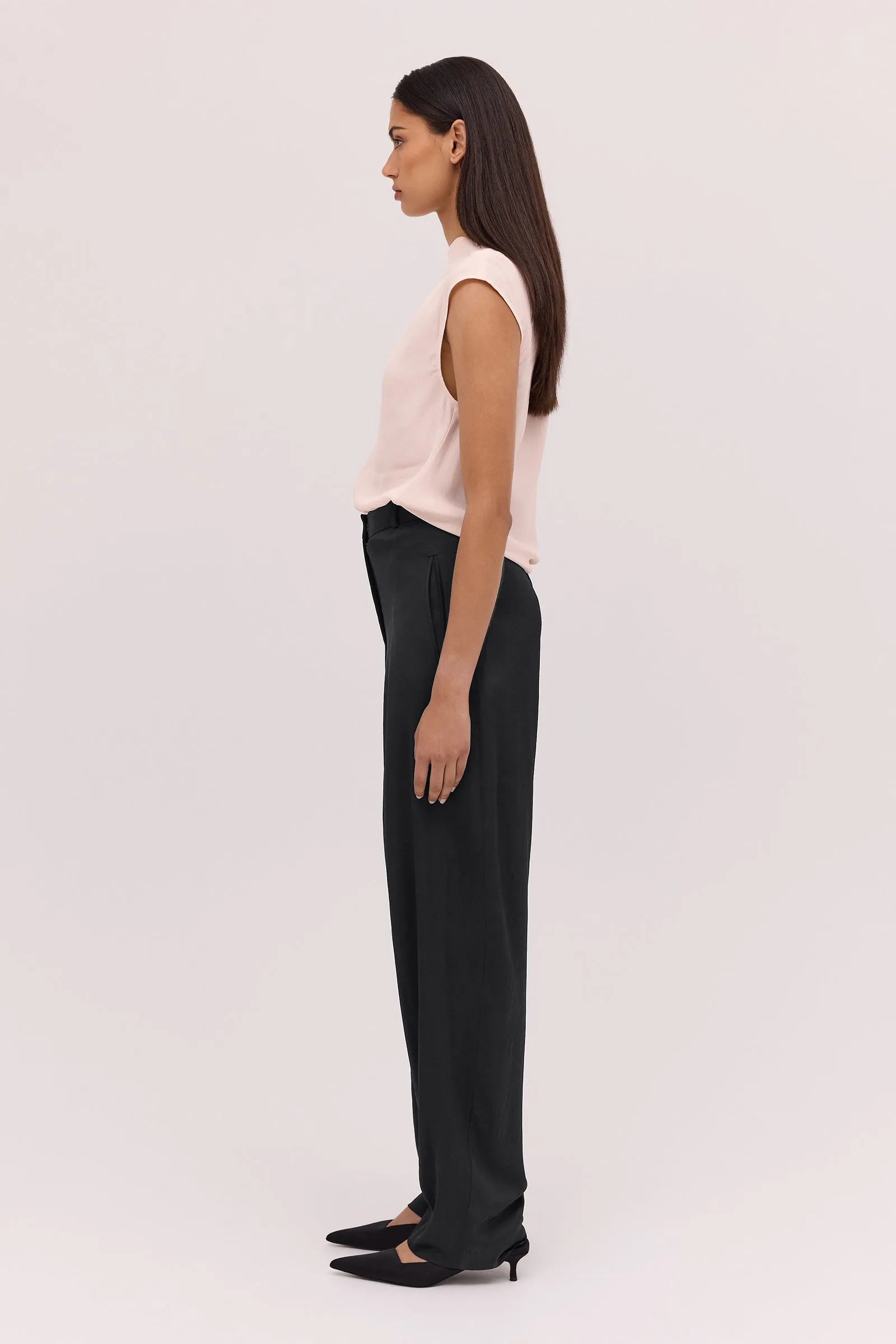 Black Satin Crepe Tondo Pant