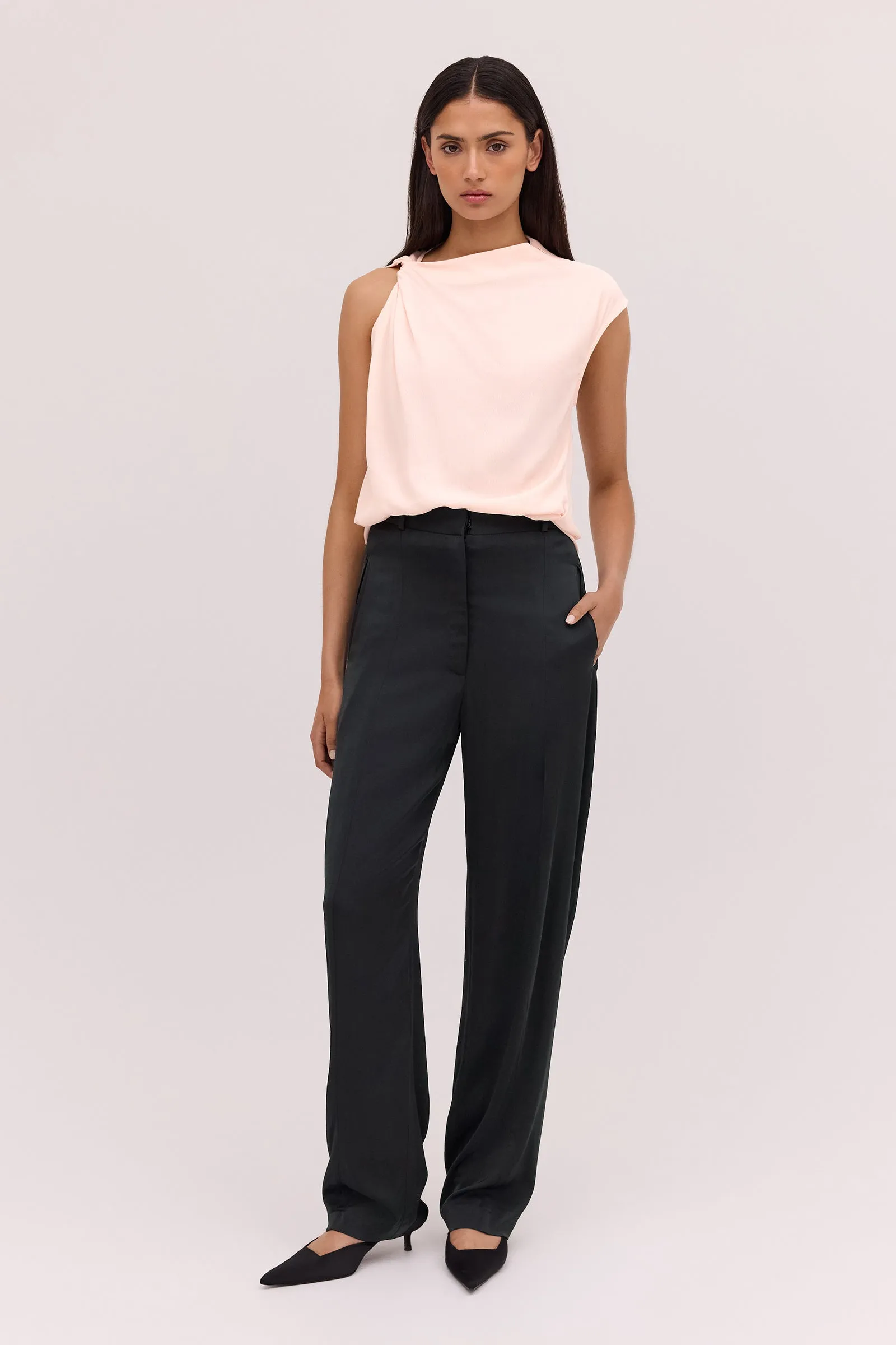 Black Satin Crepe Tondo Pant