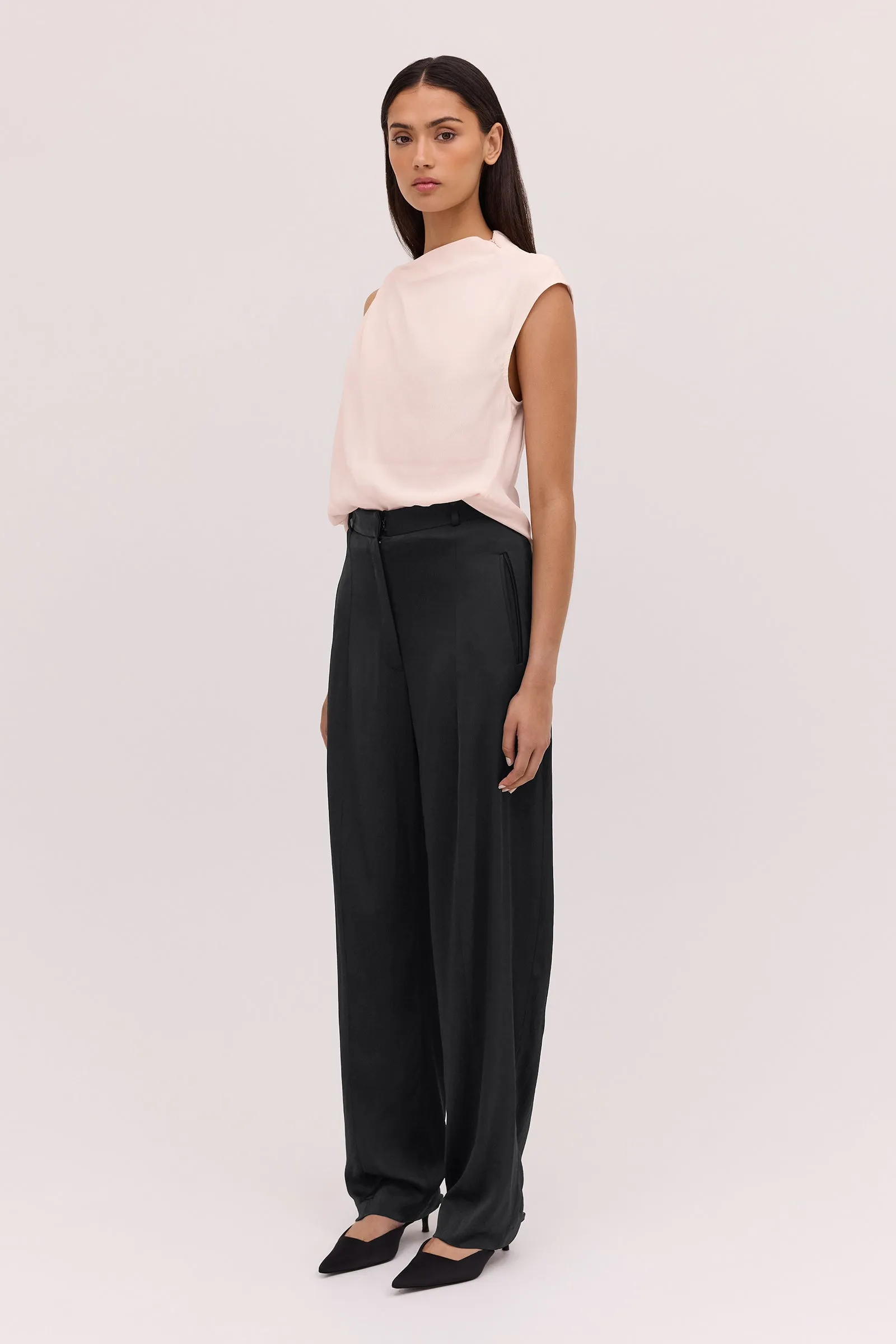 Black Satin Crepe Tondo Pant