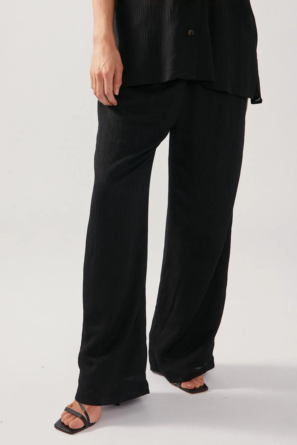 Black Textured Crinkle Pants