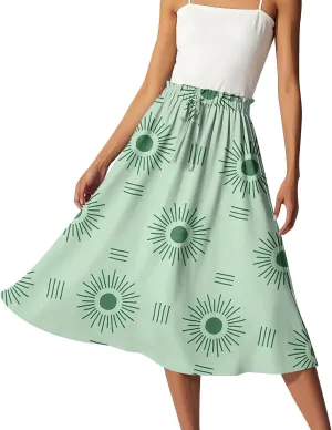 Bohemian Skirts for Women High Waist Flowy Maxi Skirt A-Line Long Skirt Summer