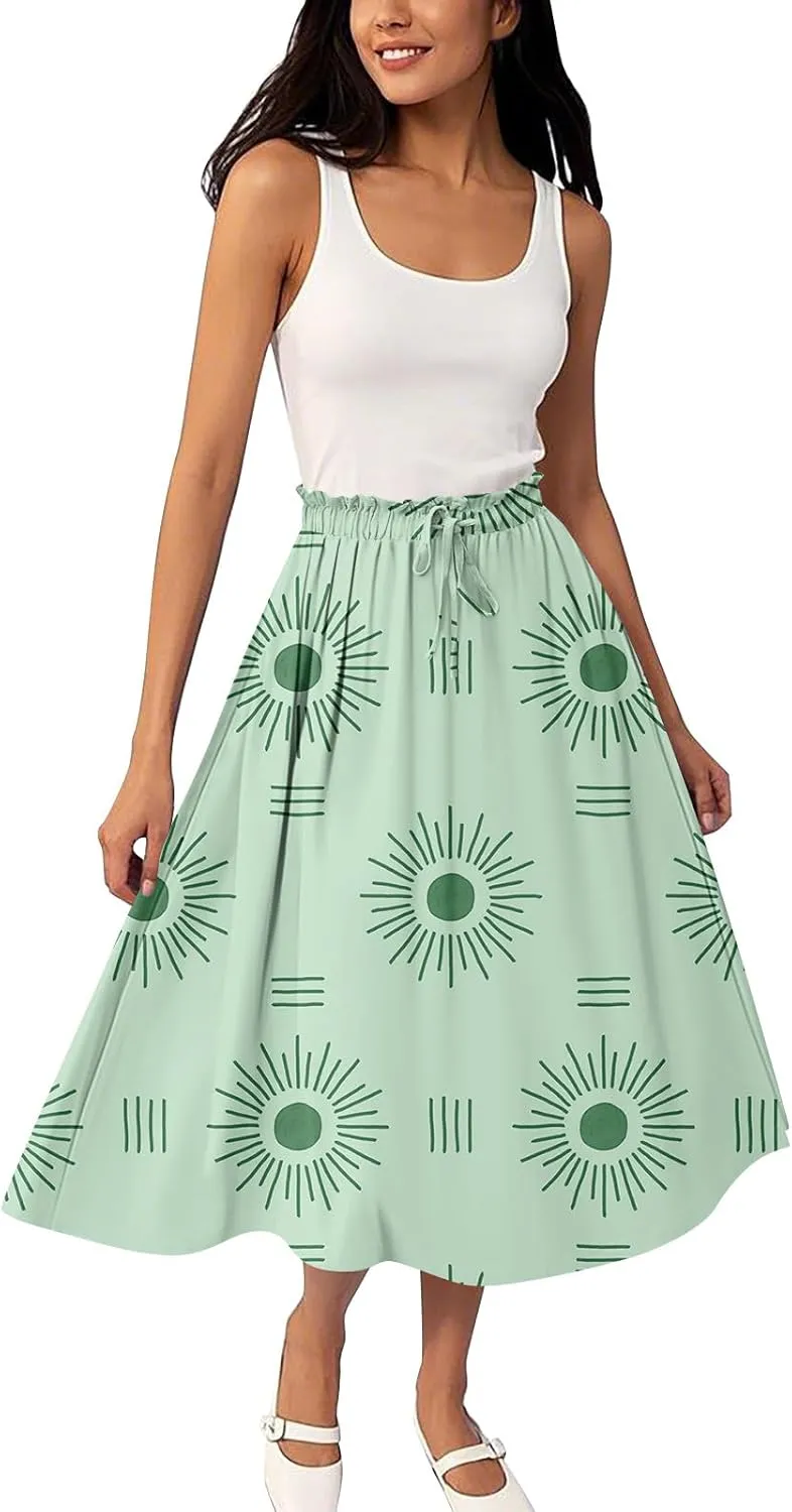 Bohemian Skirts for Women High Waist Flowy Maxi Skirt A-Line Long Skirt Summer