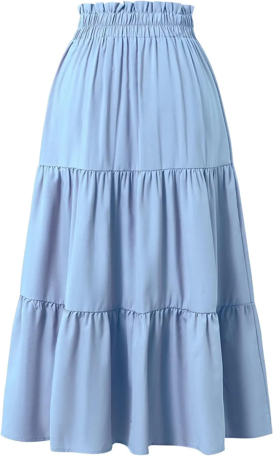 Boho Skirts for Women Drawstring Elastic High Waisted Summer Midi Skirt Work A Line Tiered Pleated Skirts Knee Length