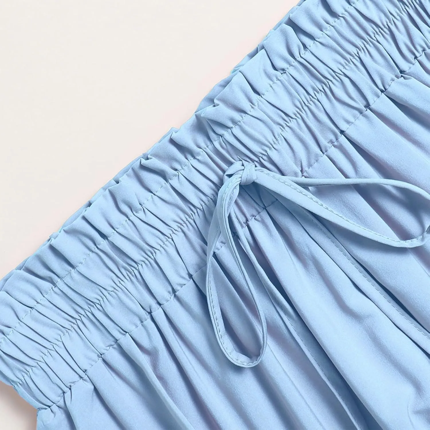 Boho Skirts for Women Drawstring Elastic High Waisted Summer Midi Skirt Work A Line Tiered Pleated Skirts Knee Length