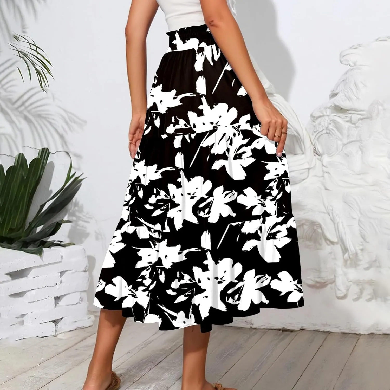 Boho Skirts for Women Floral Pleated Summer Skirt Tummy Control Elegant Dress Vacation Holiday Spring Outfits