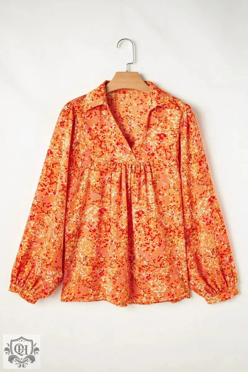 Bonbon Abstract Print Collared V Neck Babydoll Blouse