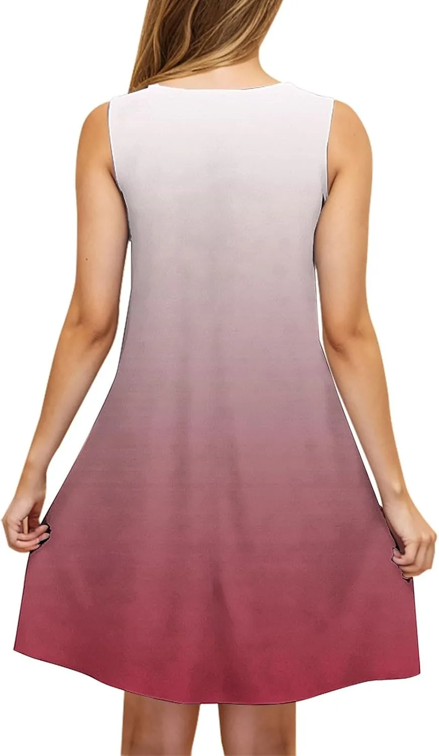 Borniu Womens Summer Casual Tank Dress Sleeveless Scoop Neck T Shirt Sundress Flowy Gradient Swing Beach Vacation Dresses