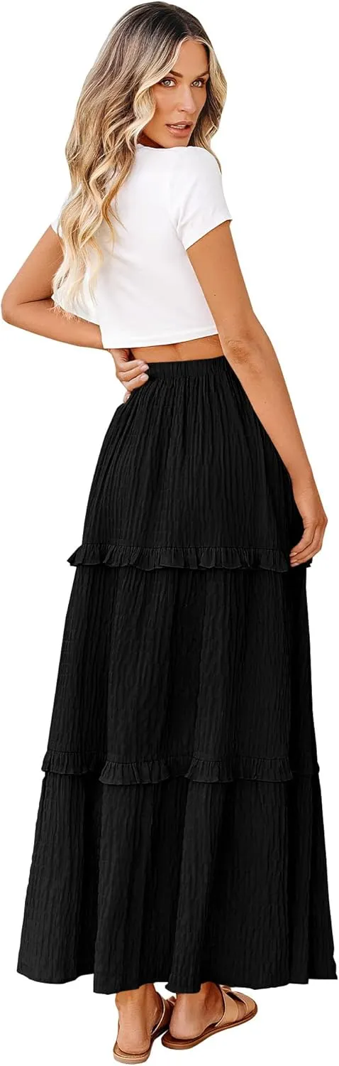 BTFBM Women's Long Summer Skirt 2025 Elegant High Waist Cocktail Party Wedding Guest Dress Flared A-Line Midi Skirts