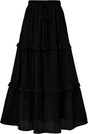 BTFBM Women's Long Summer Skirt 2025 Elegant High Waist Cocktail Party Wedding Guest Dress Flared A-Line Midi Skirts