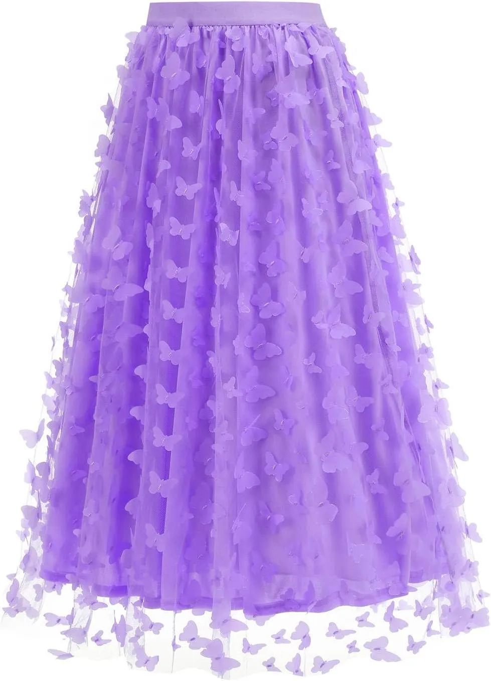 Butterfly Floral Embroidered Women's Skirts - Vintage Tulle Wedding & Prom A-Line Skirts with Elastic Waist Midi Skirt