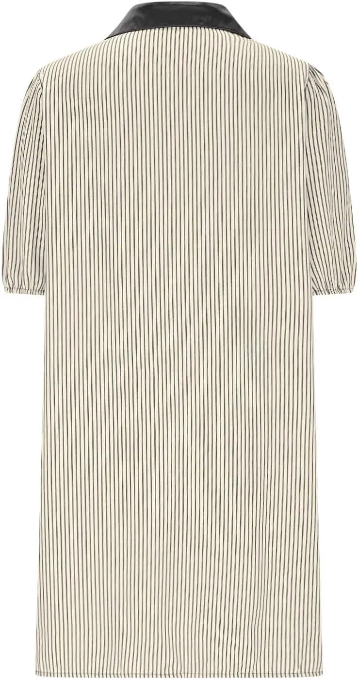 Casual Dresses for Women Comfy Lapel Neck Half Sleeve Shirt Dress Strip Button Up Mini Dress with Pockets