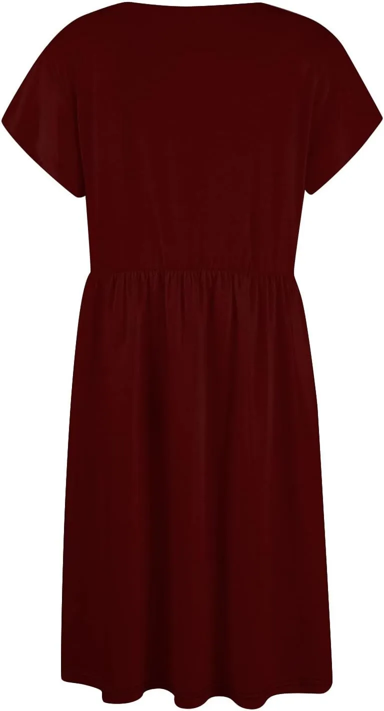 Casual Dresses for Women Ruffle Sleeve Button Down Short Tshirt Dress Flowy Summer Beach Vacation Sun Dresses with Pockets