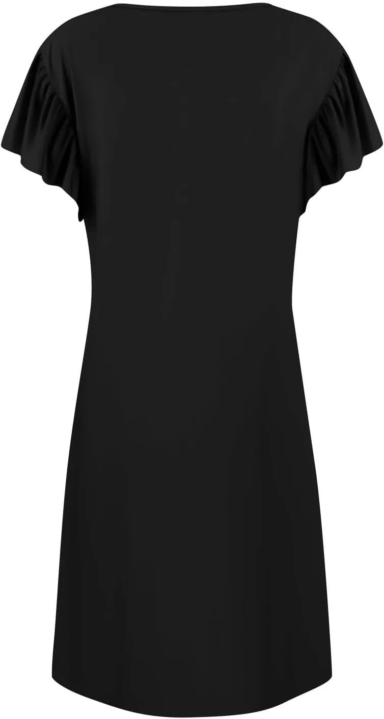 Casual Dresses for Women Ruffle Sleeve V Neck Empire Waist Short Tshirt Dress Flowy Summer Beach Vacation Sun Dresses