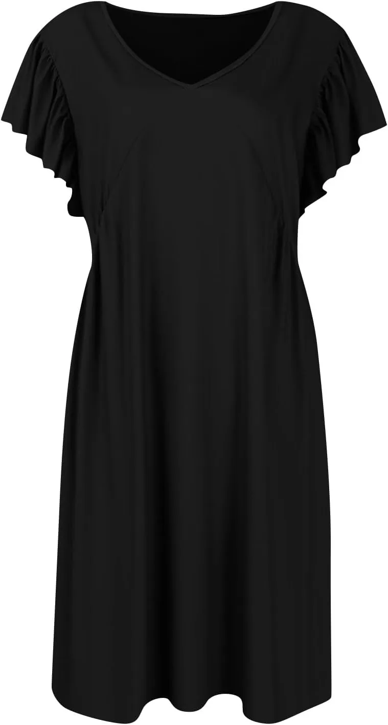 Casual Dresses for Women Ruffle Sleeve V Neck Empire Waist Short Tshirt Dress Flowy Summer Beach Vacation Sun Dresses